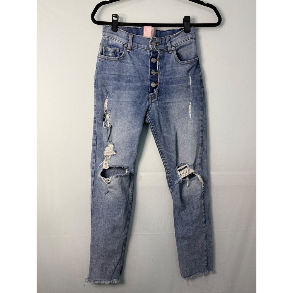 Revice Denim Light Wash Button Fly Ripped High Rise Straight Leg Jeans‎ Women 27